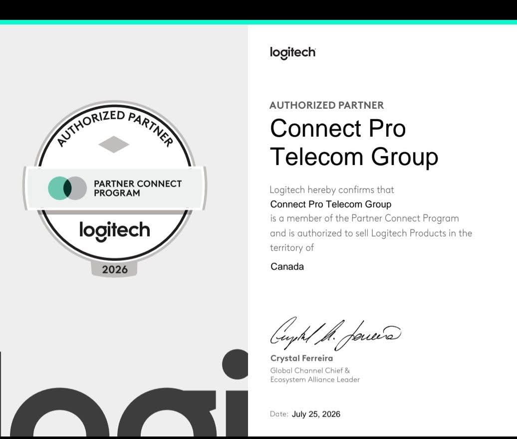 Logitech Partner Connect Program authorized partner certificate for Connect Pro Telecom Group